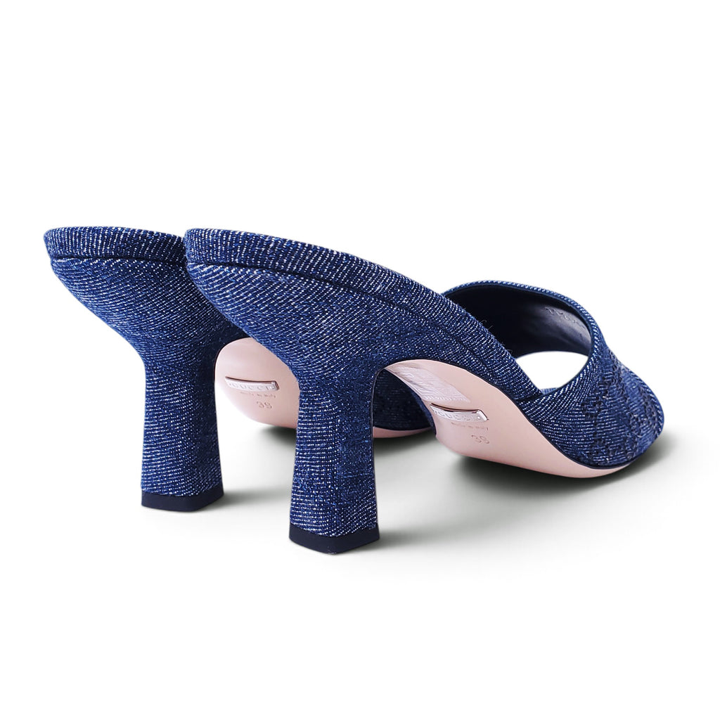 GUCCI DENIM CRYSTAL LOGO HEELS - SIZE 39