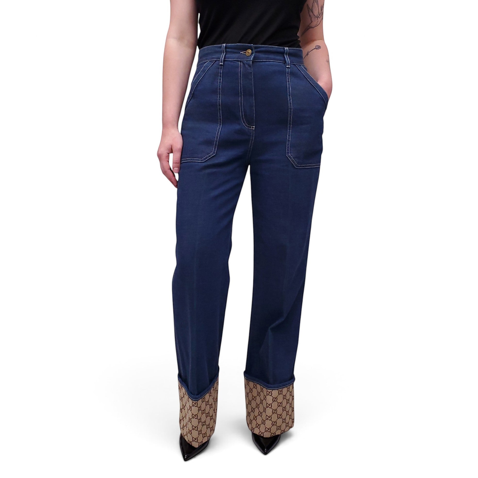 GUCCI DENIM  JEANS WITH GG WITH CUFF - SIZE 27