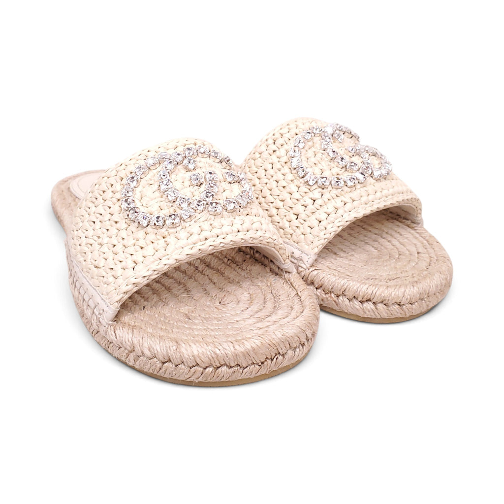 GUCCI ESPADRILLE SLIDES WITH CRYSTAL LOGO - SIZE 39