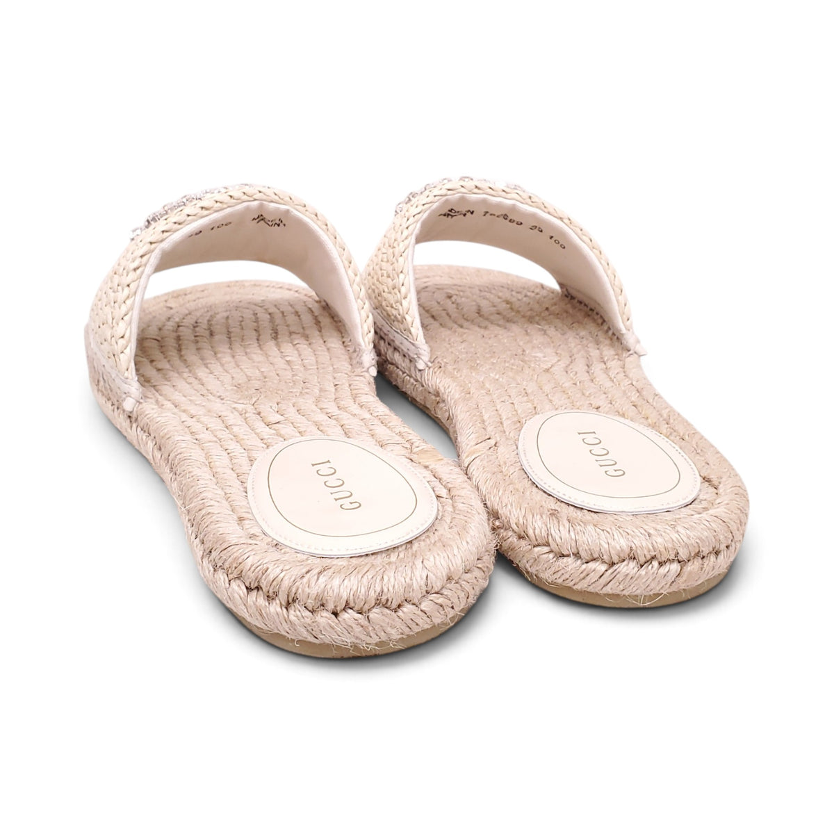 GUCCI ESPADRILLE SLIDES WITH CRYSTAL LOGO - SIZE 39