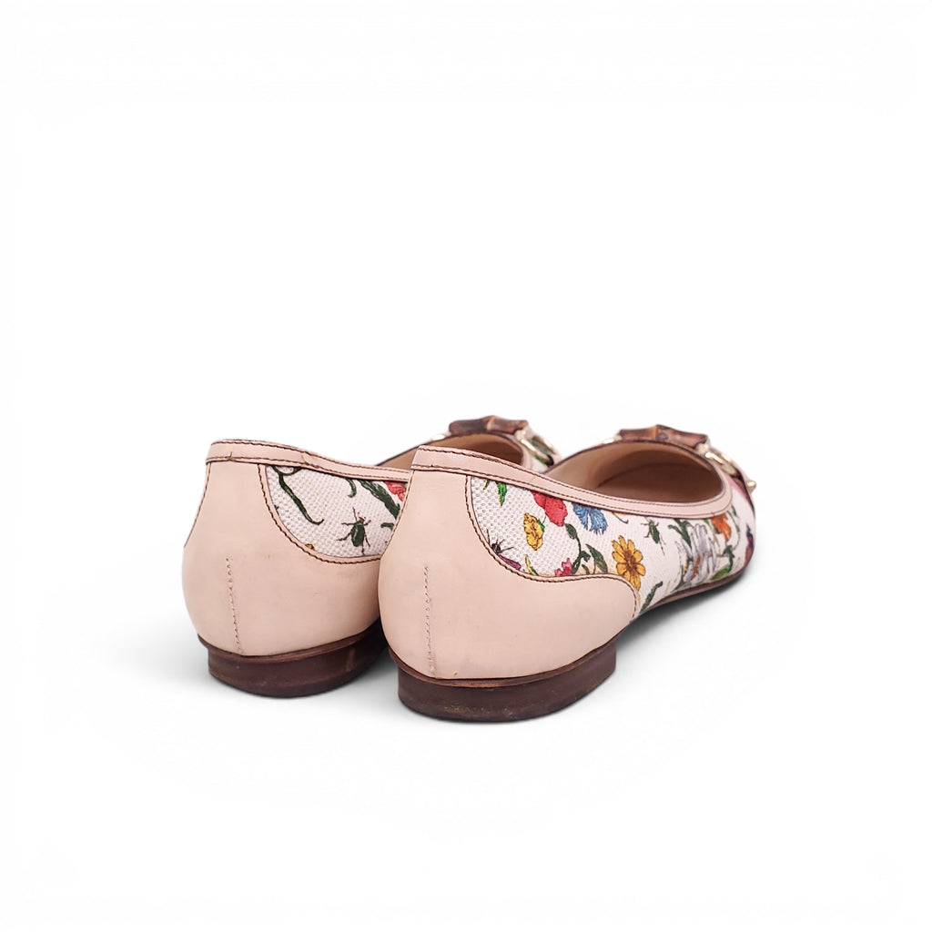 GUCCI FLORAL FLATS WITH BAMBOO DETAIL - SIZE 7.5