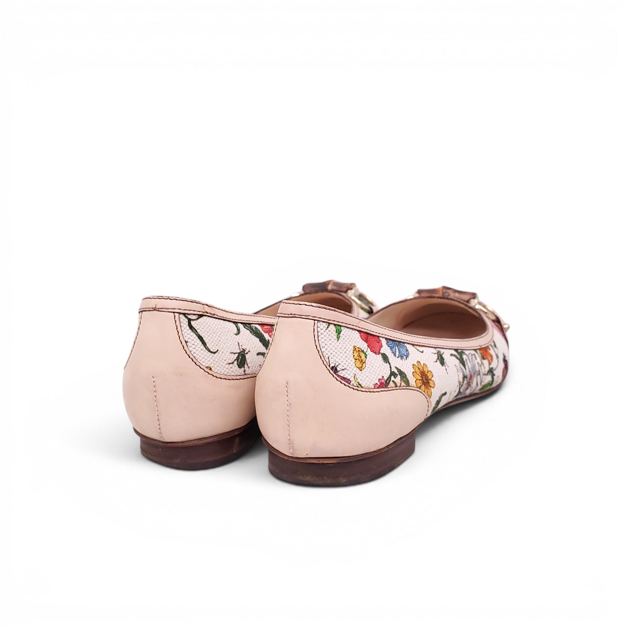 GUCCI FLORAL FLATS WITH BAMBOO DETAIL - SIZE 7.5