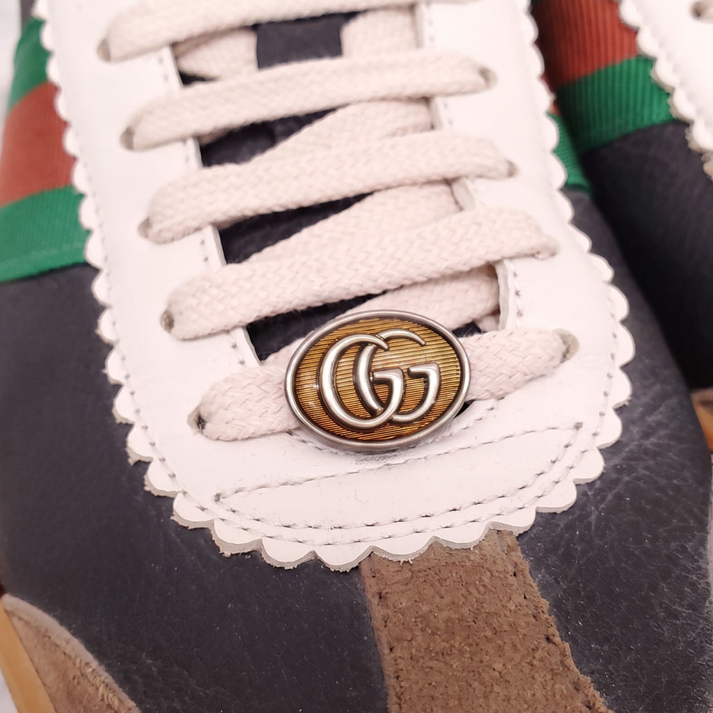 GUCCI G74 BROWN WEB SNEAKERS - SIZE 38