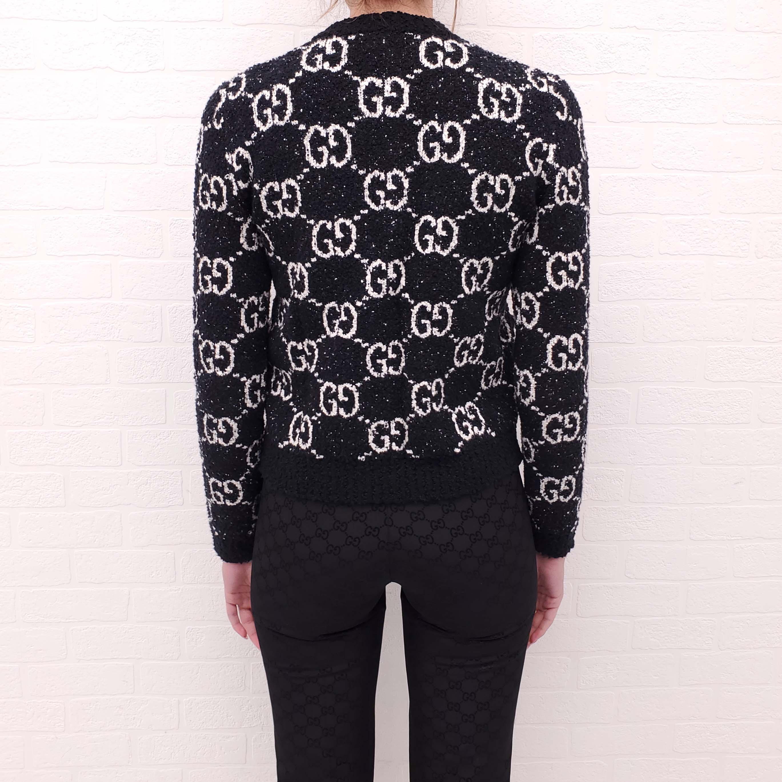 GUCCI GG BLACK AND WHITE BOUCLE CARDIGAN - SIZE XS