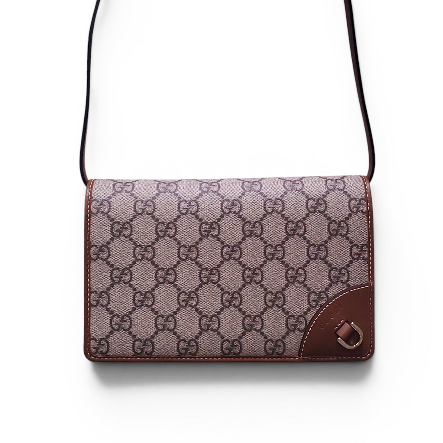 GUCCI GG EMBLEM WALLET WITH LEATHER STRAP