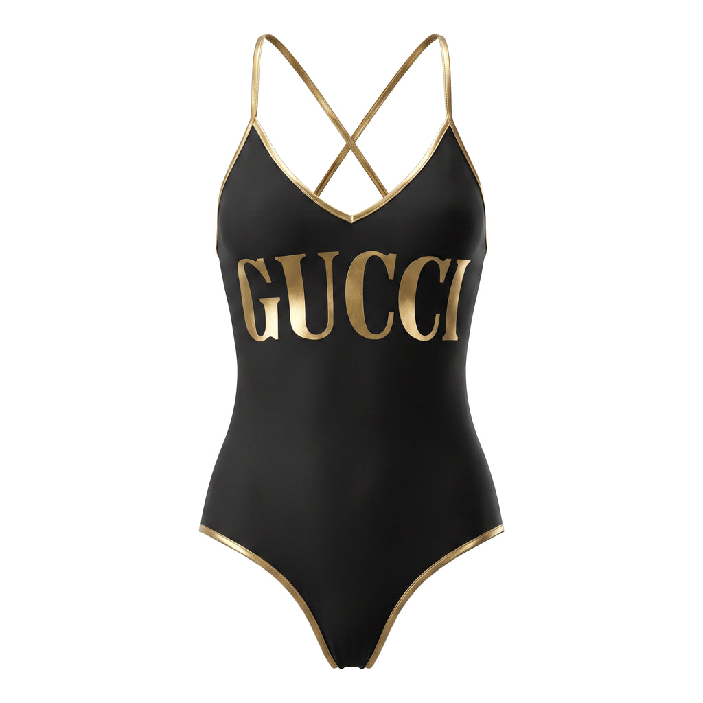 GUCCI GOLD AND BLACK ONE-PIECE SWIMSUIT - SIZE XS