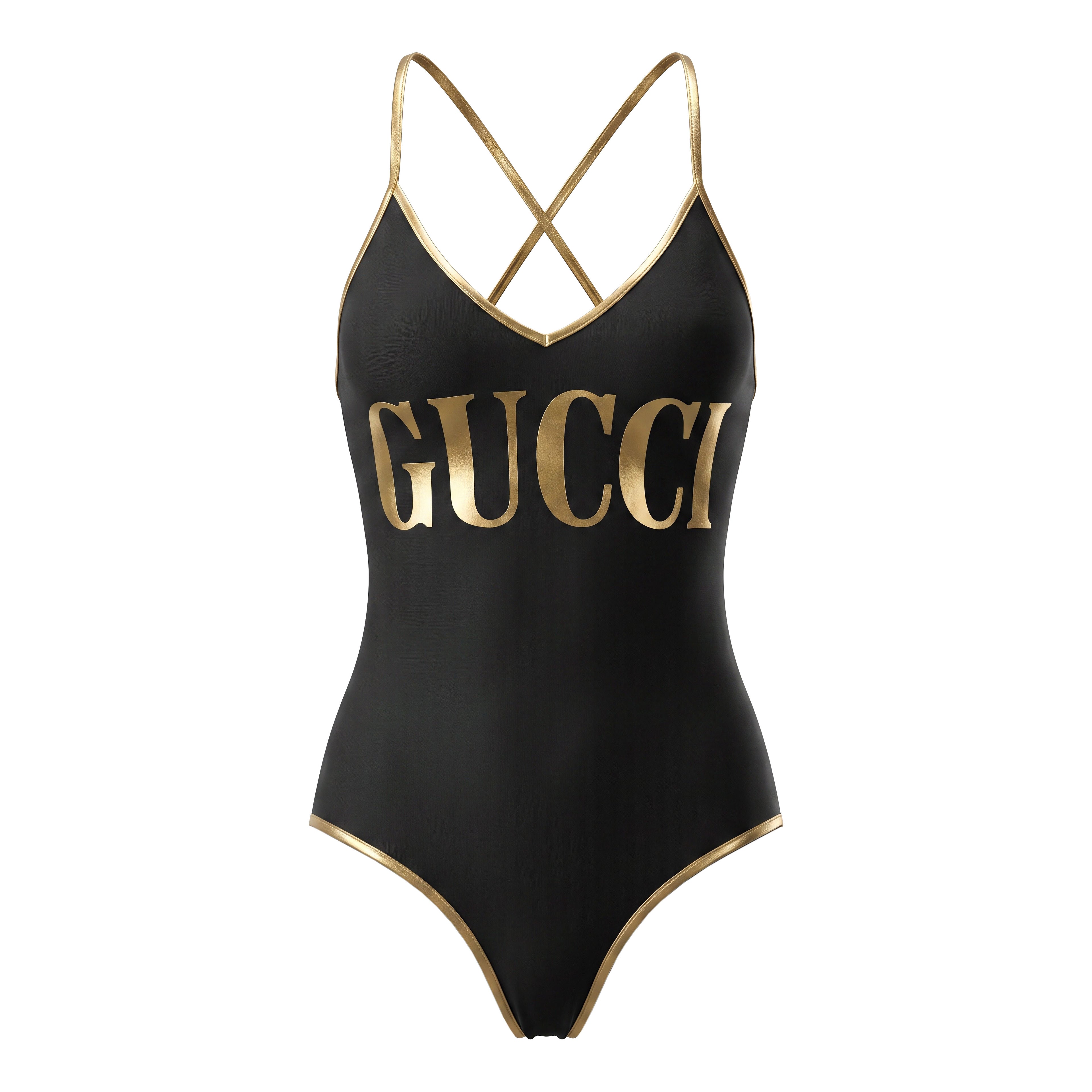 GUCCI GOLD AND BLACK ONE-PIECE SWIMSUIT - SIZE XS