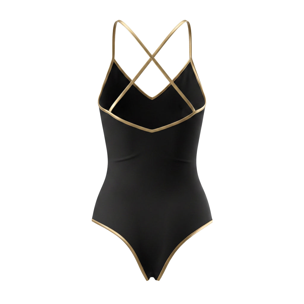 GUCCI GOLD AND BLACK ONE-PIECE SWIMSUIT - SIZE XS