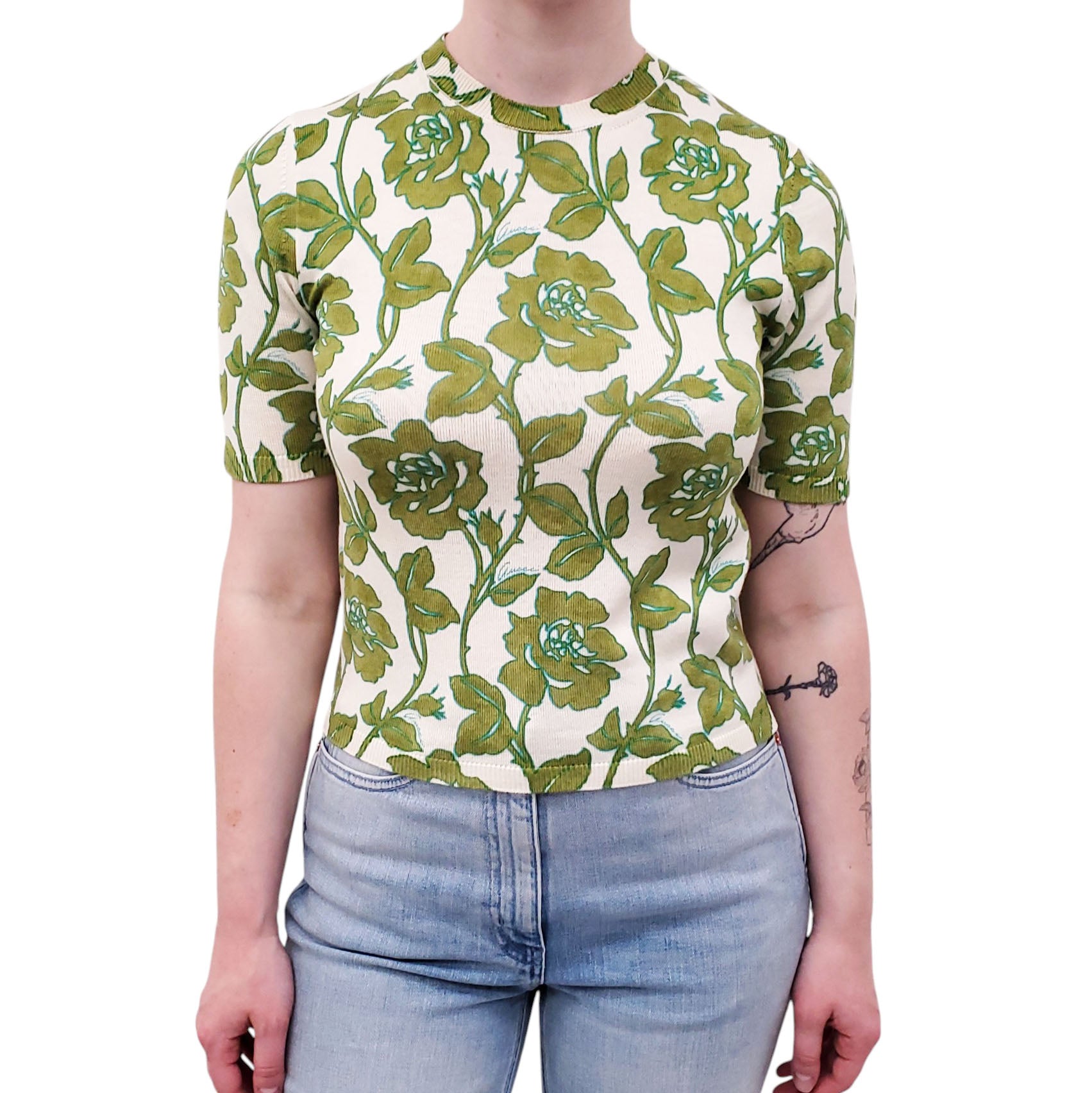 GUCCI GREEN FLORAL CARDIGAN SET - SIZE XS