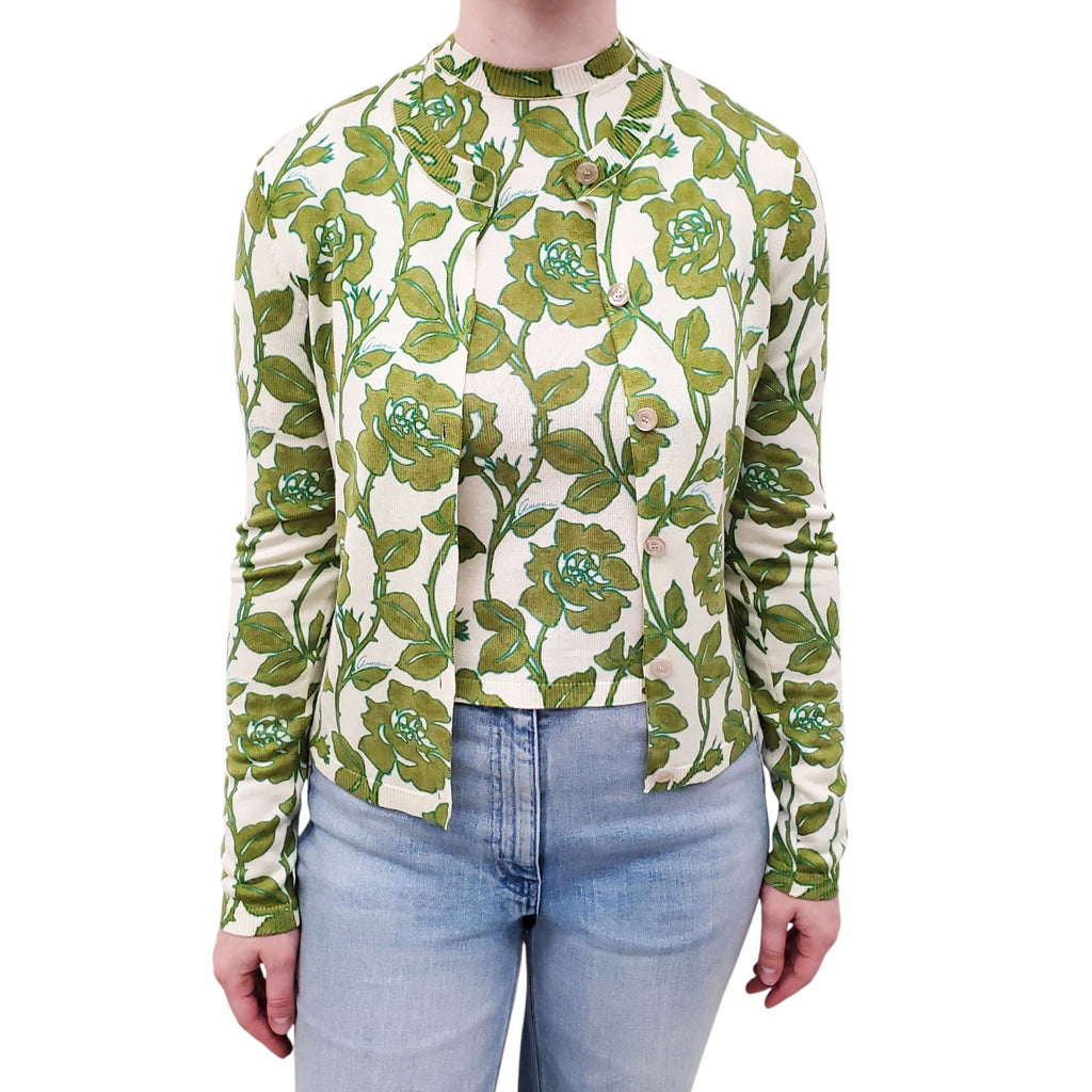 GUCCI GREEN FLORAL CARDIGAN SET - SIZE XS