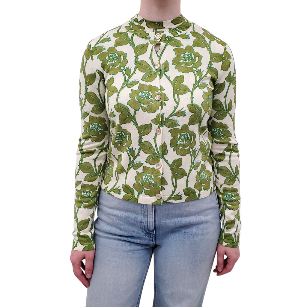 GUCCI GREEN FLORAL CARDIGAN SET - SIZE XS