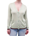 GUCCI GREEN CASHMERE & SILK LIGHTWEIGHT CARDIGAN WITH RIBBON STRIPE - SIZE XS