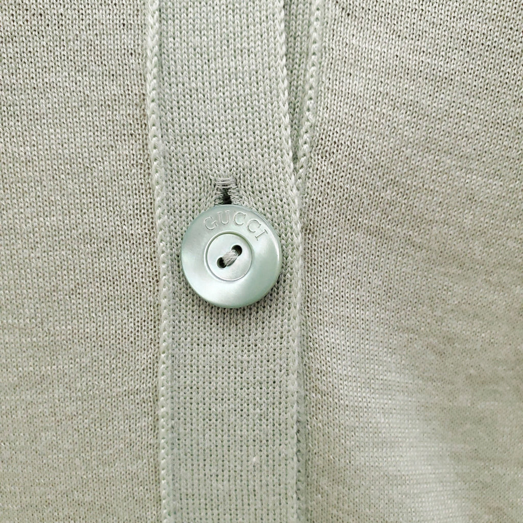 GUCCI GREEN CASHMERE & SILK LIGHTWEIGHT CARDIGAN WITH RIBBON STRIPE - SIZE XS