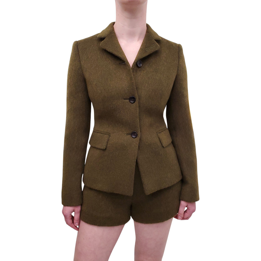 GUCCI GREEN MOHAIR BLAZER AND SHORT SET - SIZE 38
