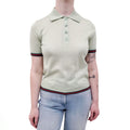 GUCCI GREEN POLO SHORT-SLEEVE SWEATER WITH RIBBON STRIPE - SIZE XS