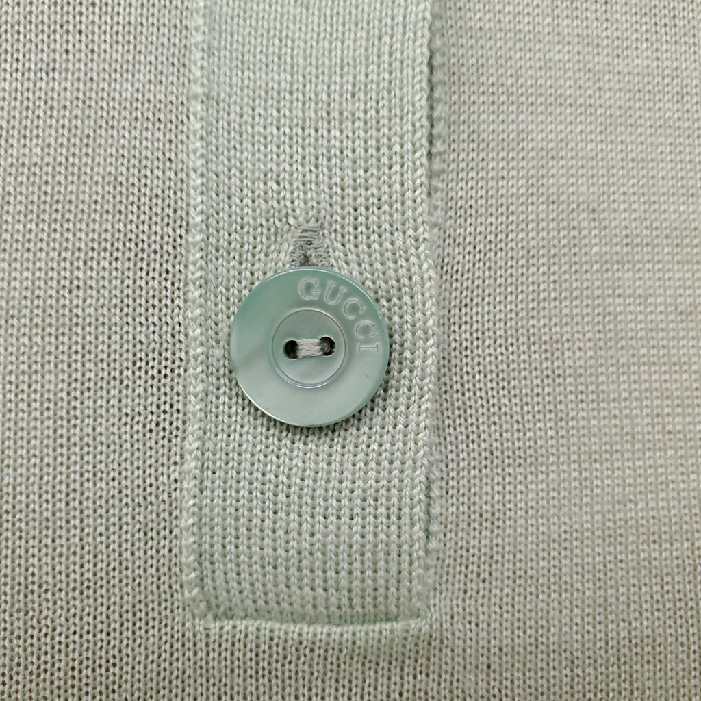 GUCCI GREEN POLO SHORT-SLEEVE SWEATER WITH RIBBON STRIPE - SIZE XS
