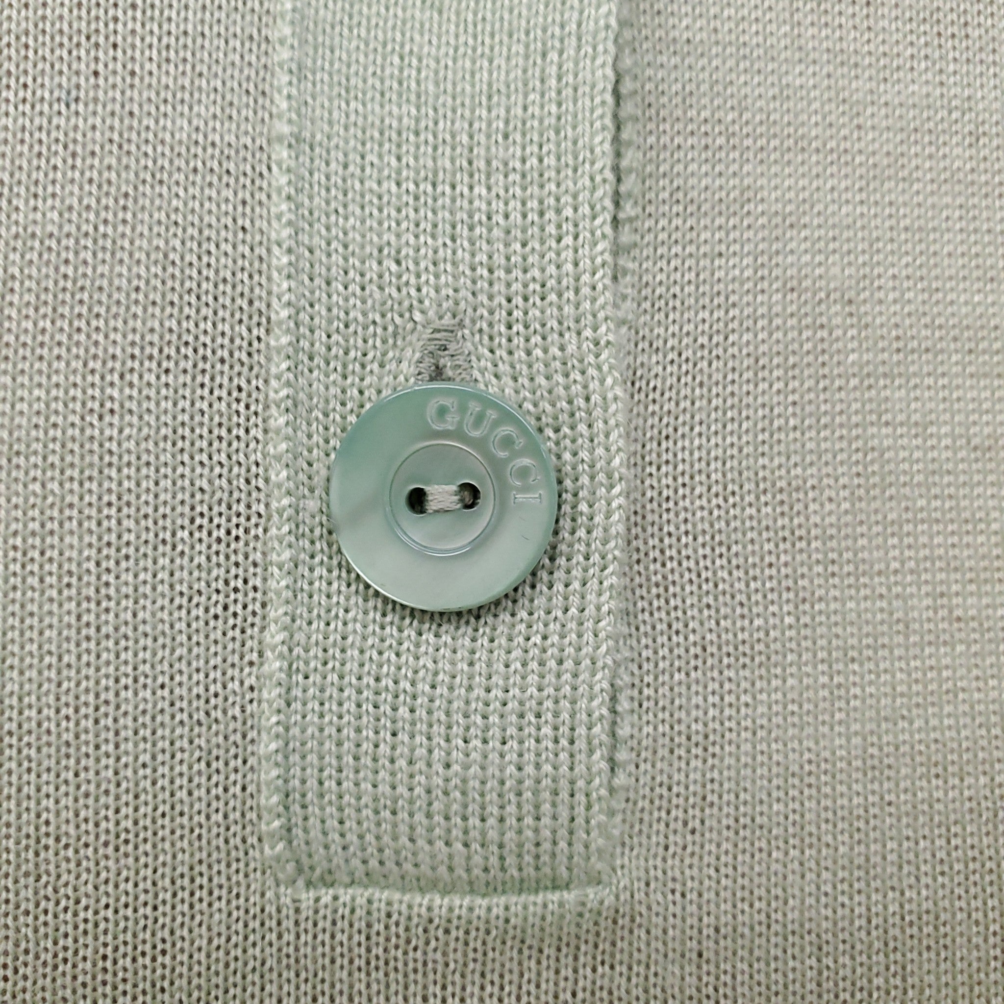 GUCCI GREEN POLO SHORT-SLEEVE SWEATER WITH RIBBON STRIPE - SIZE XS