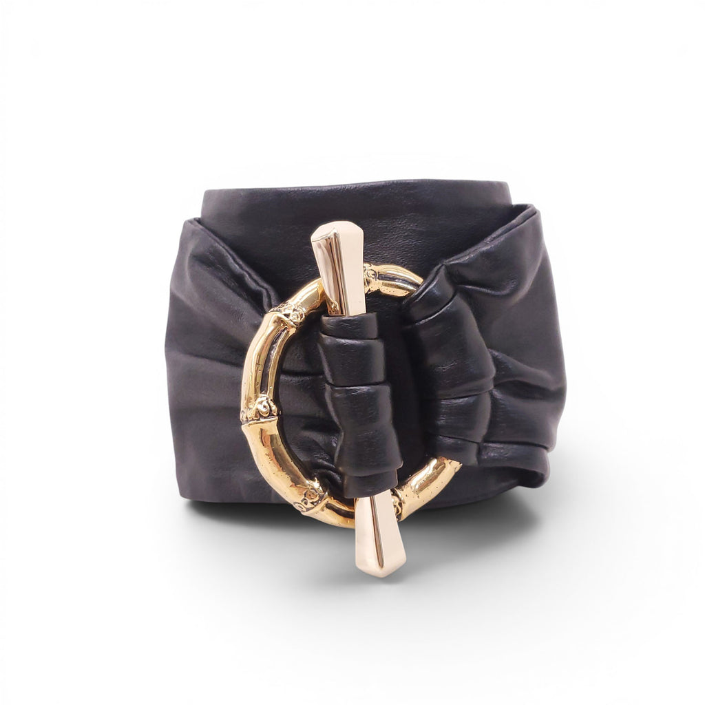 GUCCI LEATHER WAIST BELT WITH BAMBOO EMBLEM - SIZE 95