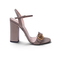 GUCCI MARMONT KHAKI LEATHER HEELS WITH GOLD LOGO - SIZE 39