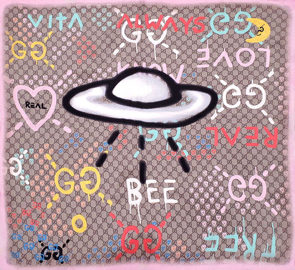 GUCCI MONOGRAM ALIEN GRAFFITI SILK SCARF