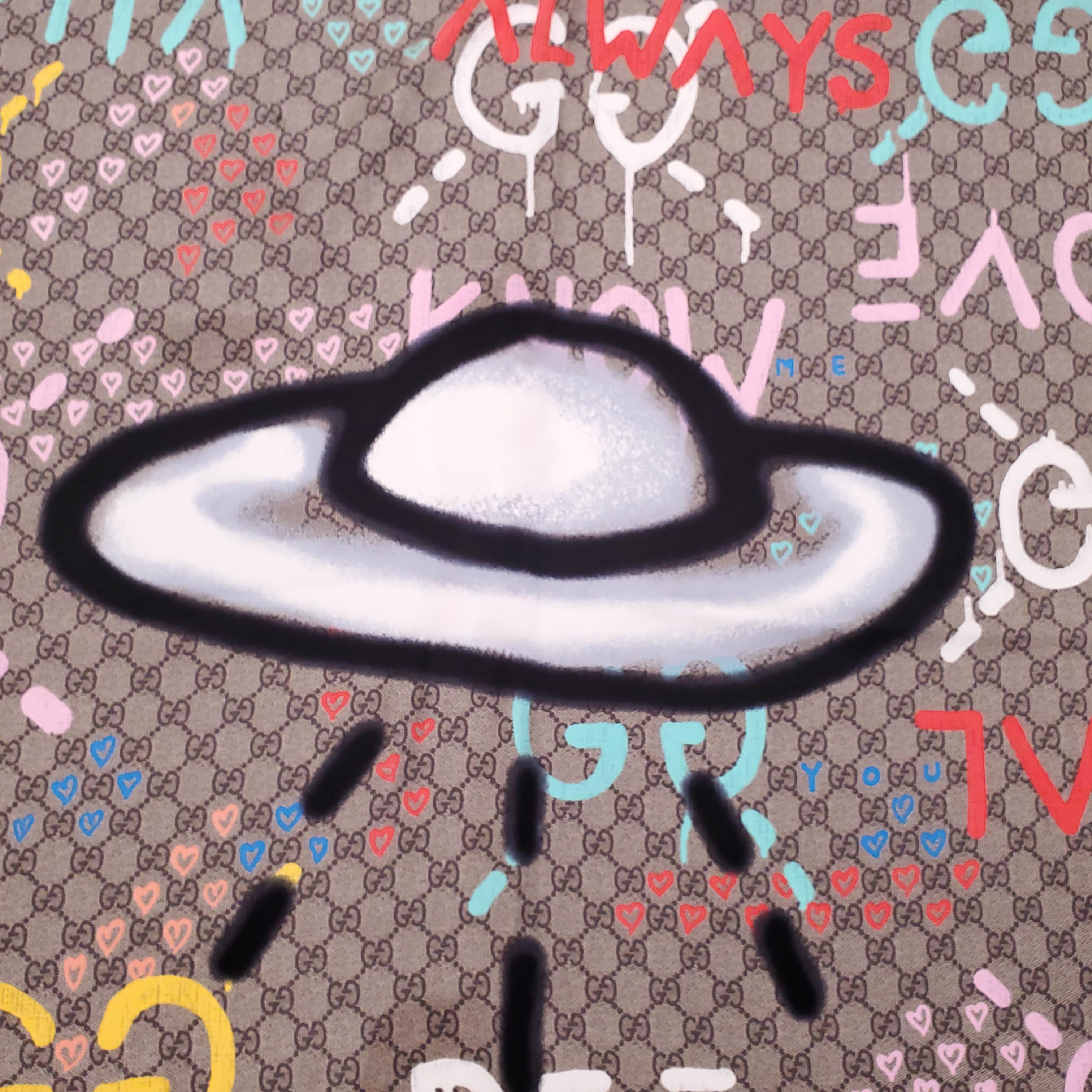 GUCCI MONOGRAM ALIEN GRAFFITI SILK SCARF