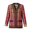 GUCCI MULTI-COLOUR TWEED JACKET WITH GOLD BUTTONS AND FLORAL LINING - SIZE M