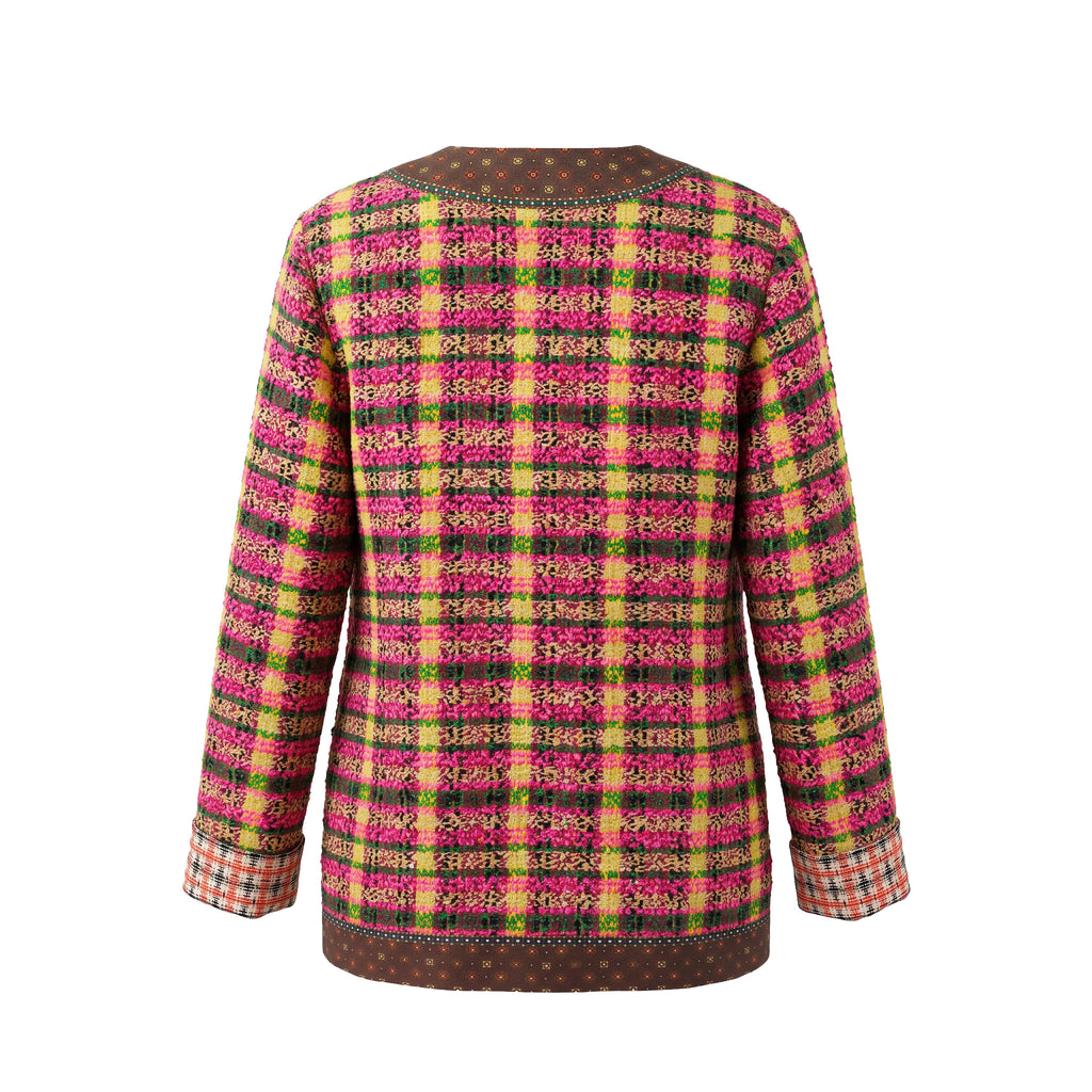 GUCCI MULTI-COLOUR TWEED JACKET WITH GOLD BUTTONS AND FLORAL LINING - SIZE M