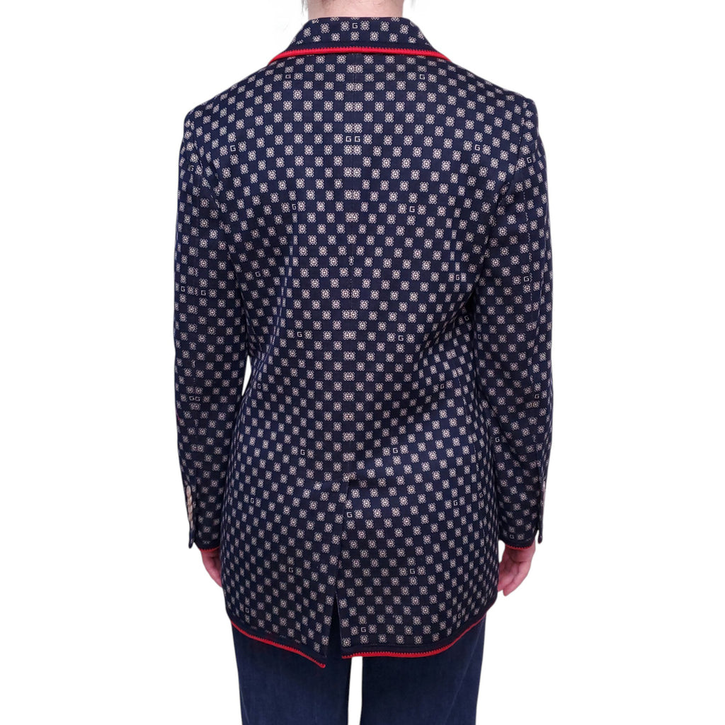 GUCCI NAVY AND RED PATTERNED BLAZER  WITH GG LOGO - SIZE 44