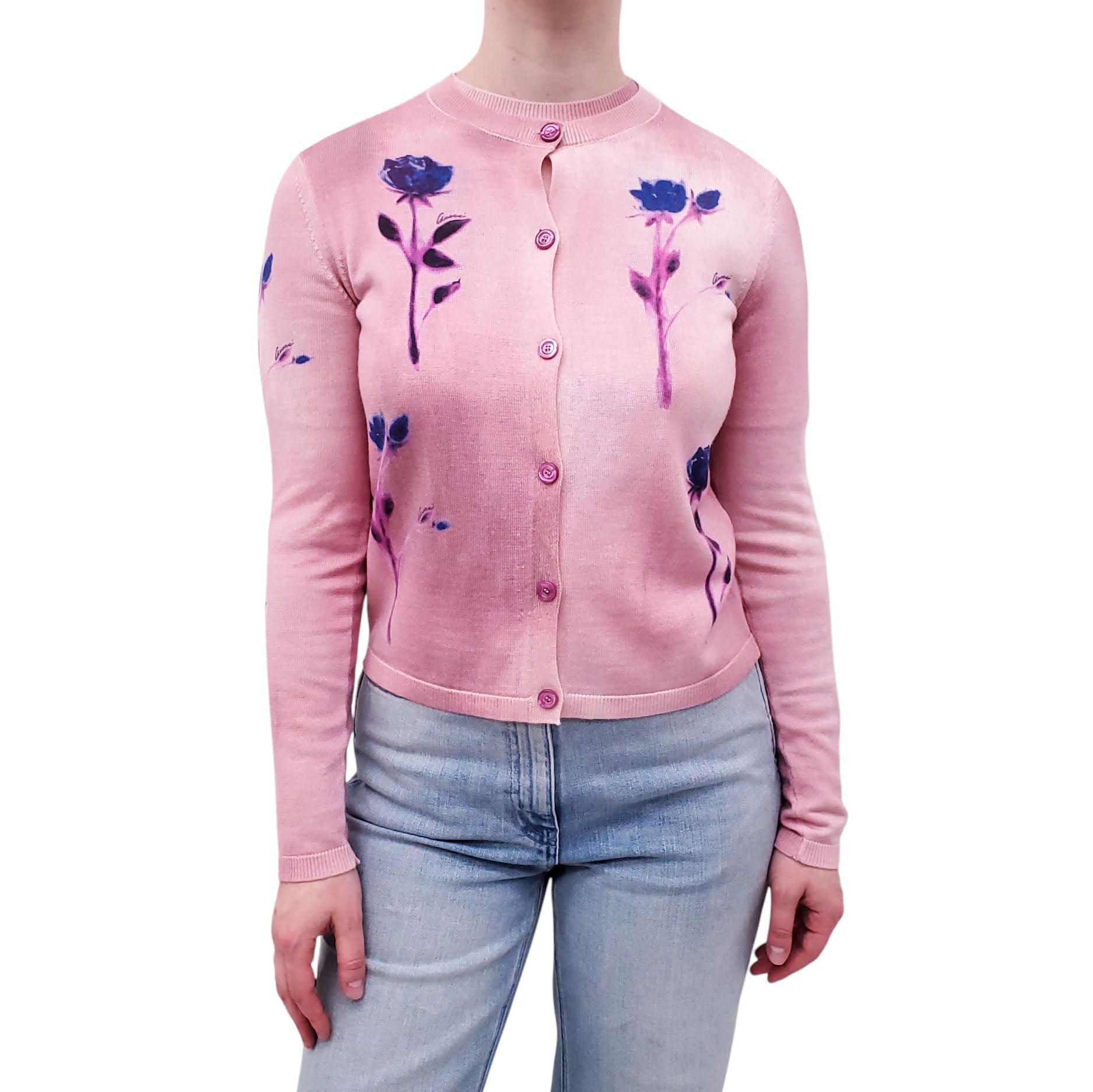 GUCCI PINK WOOL SILK FLORAL CARDIGAN SET - SIZE XS