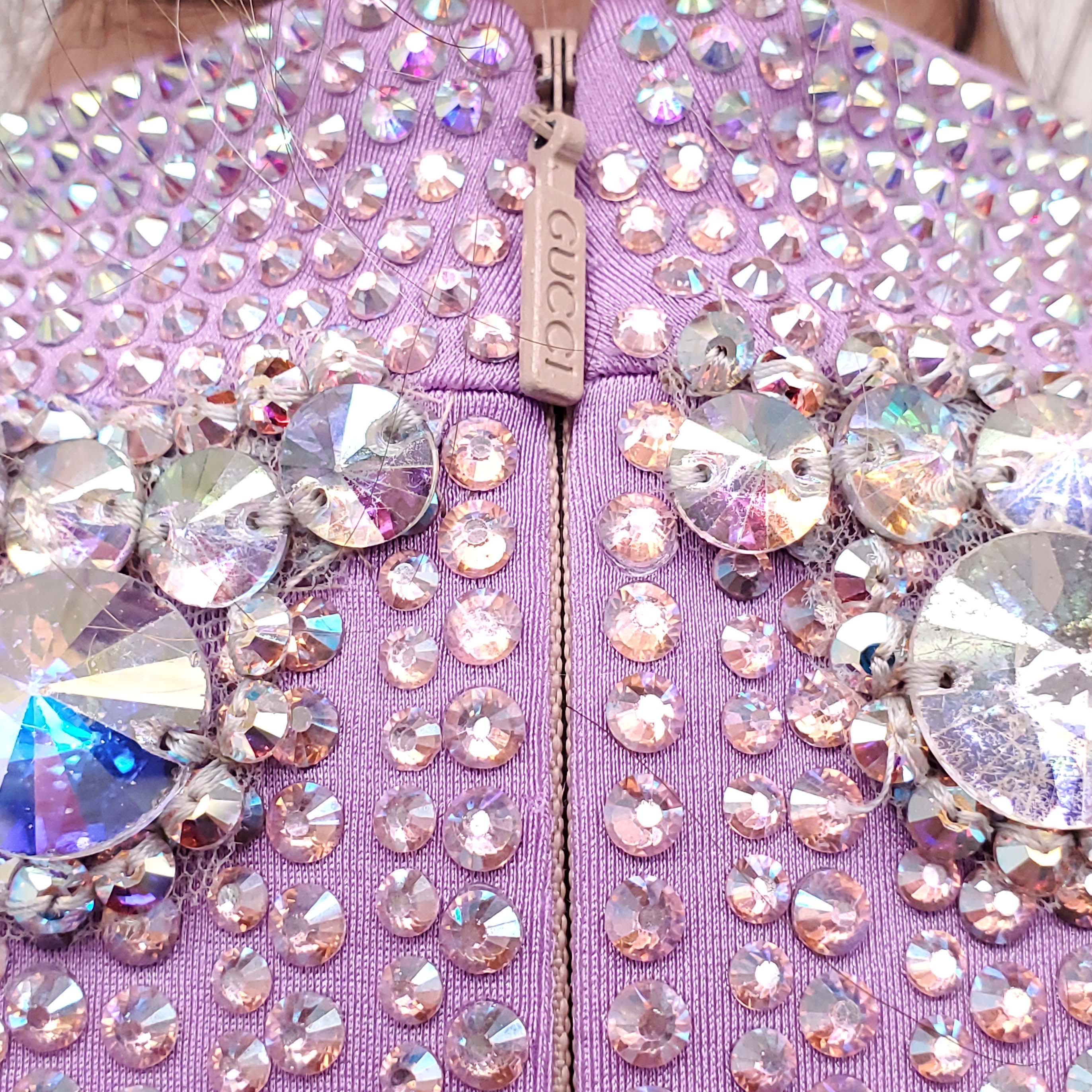 GUCCI PURPLE CRYSTAL AND MESH BODYSUIT - SIZE 46