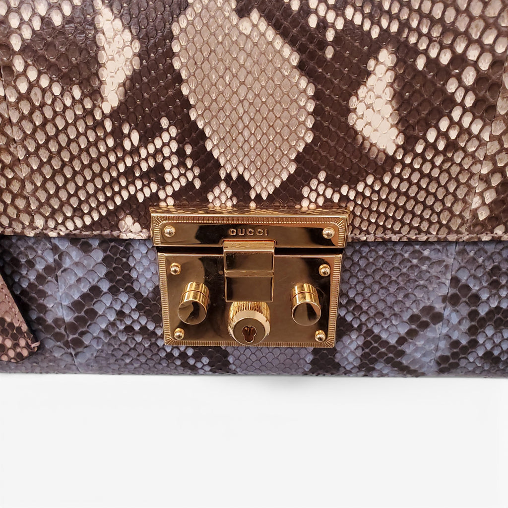 GUCCI PYTHON MEDIUM PADLOCK FLAP SHOULDER BAG