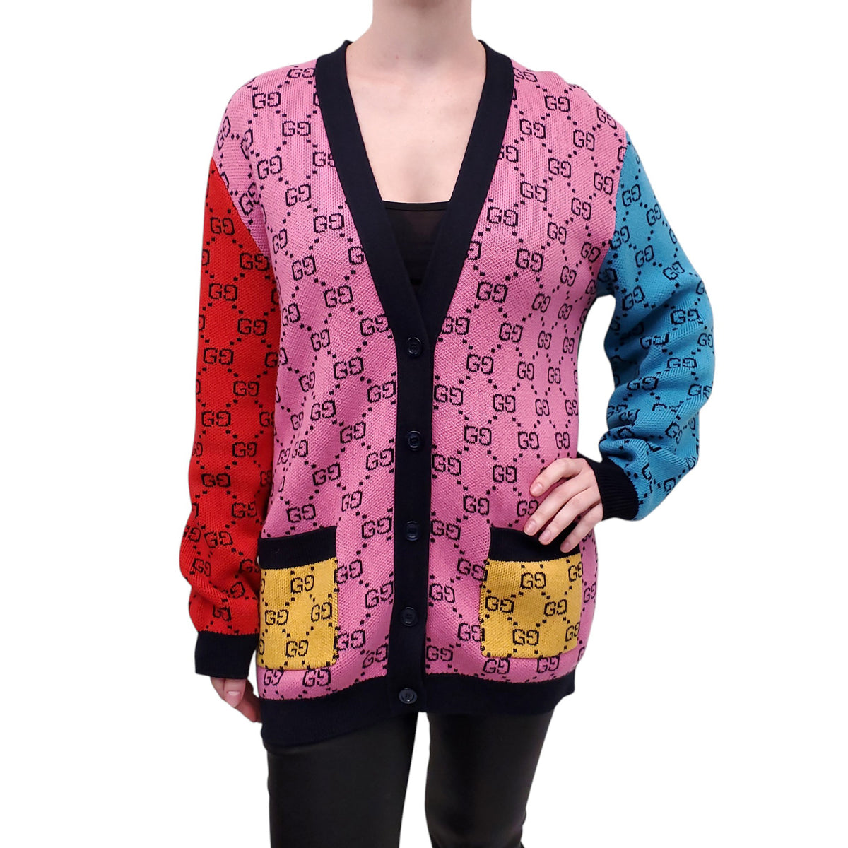 GUCCI OVERSIZED RAINBOW LOGO CARDIGAN - SIZE XS