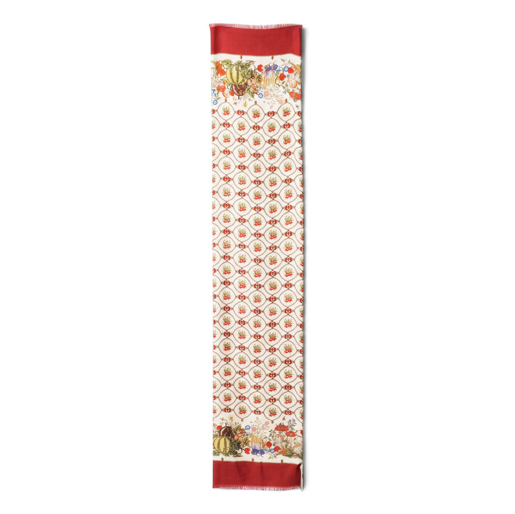 GUCCI RED AND CREAM FABRIC SILK PATTERNED GARDEN SCARF HISTORIC