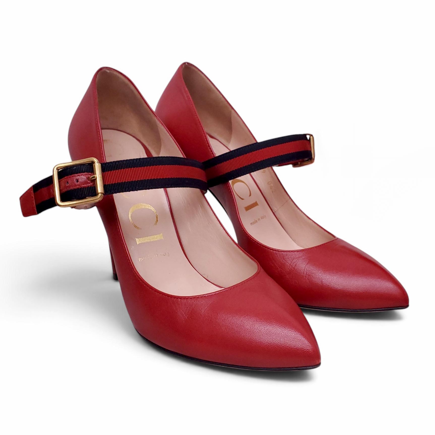 GUCCI RED LEATHER MARY JANE HEELS - SIZE 39