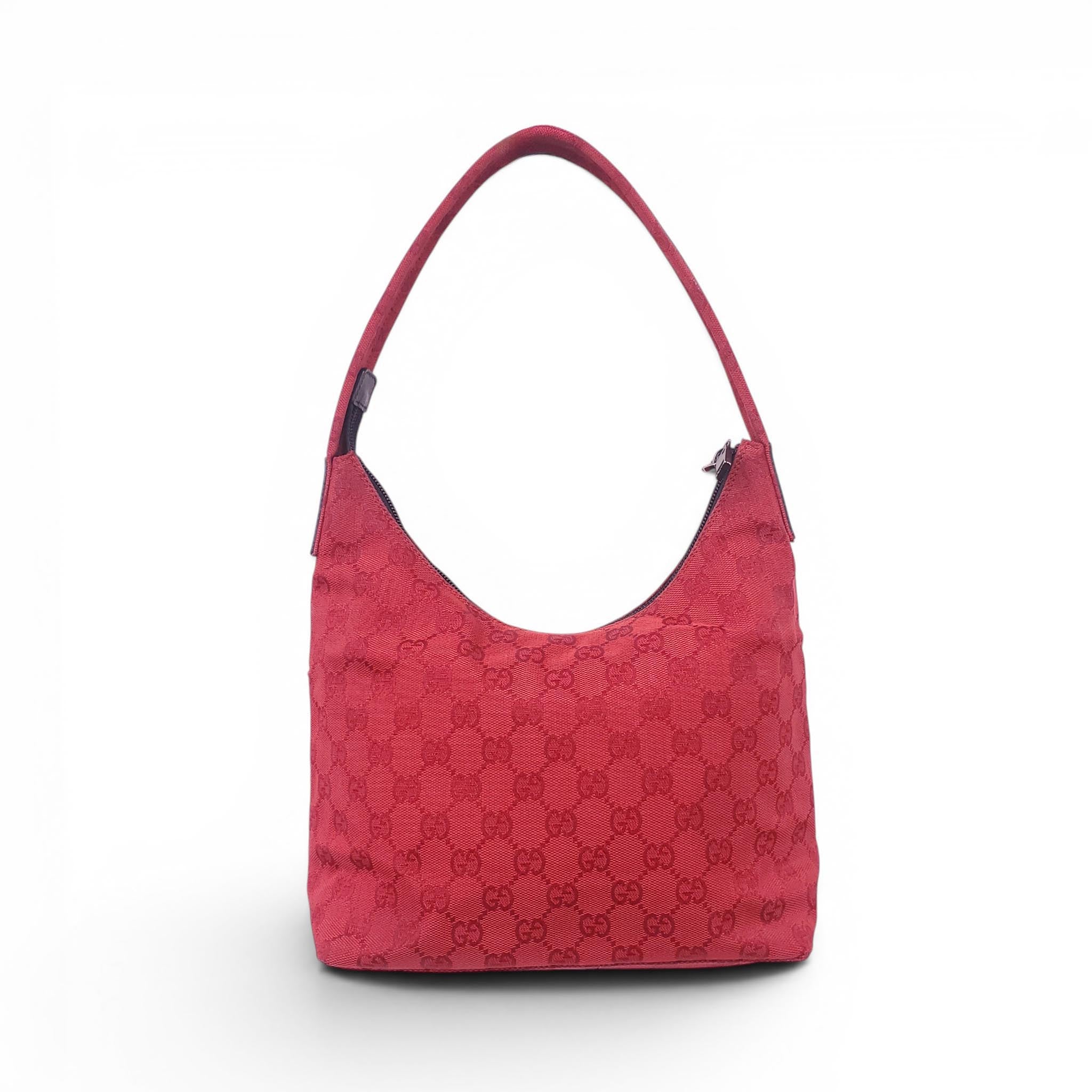 GUCCI RED MONOGRAM CANVAS SHOULDER BAG