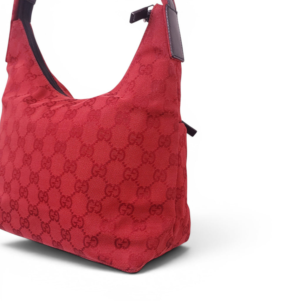 GUCCI RED MONOGRAM CANVAS SHOULDER BAG