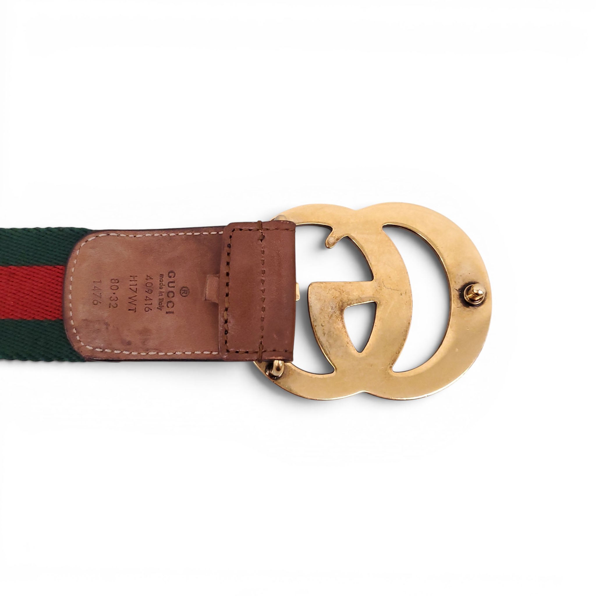 GUCCI RIBBON BELT WITH GOLD GG LOGO BUCKLE - SIZE 80