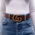 GUCCI RIBBON BELT WITH GOLD GG LOGO BUCKLE - SIZE 80