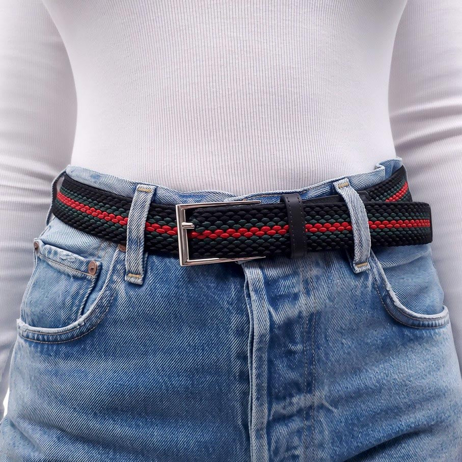 GUCCI RIBBON BELT WITH SILVER RECTANGULAR BUCKLE - SIZE 90