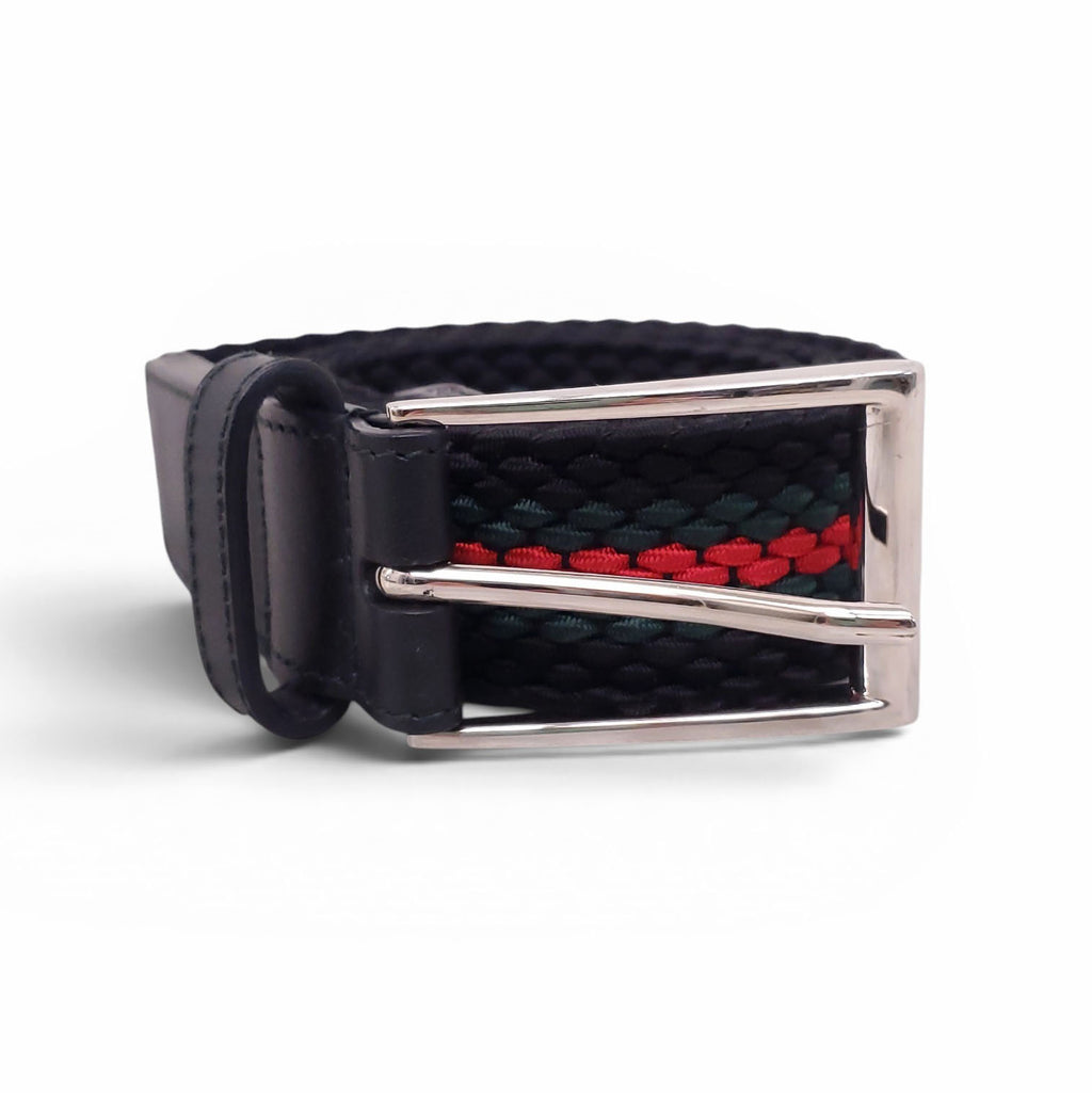 GUCCI RIBBON BELT WITH SILVER RECTANGULAR BUCKLE - SIZE 90
