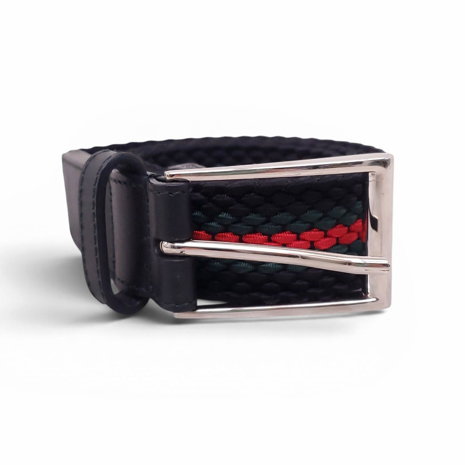 GUCCI RIBBON BELT WITH SILVER RECTANGULAR BUCKLE - SIZE 90