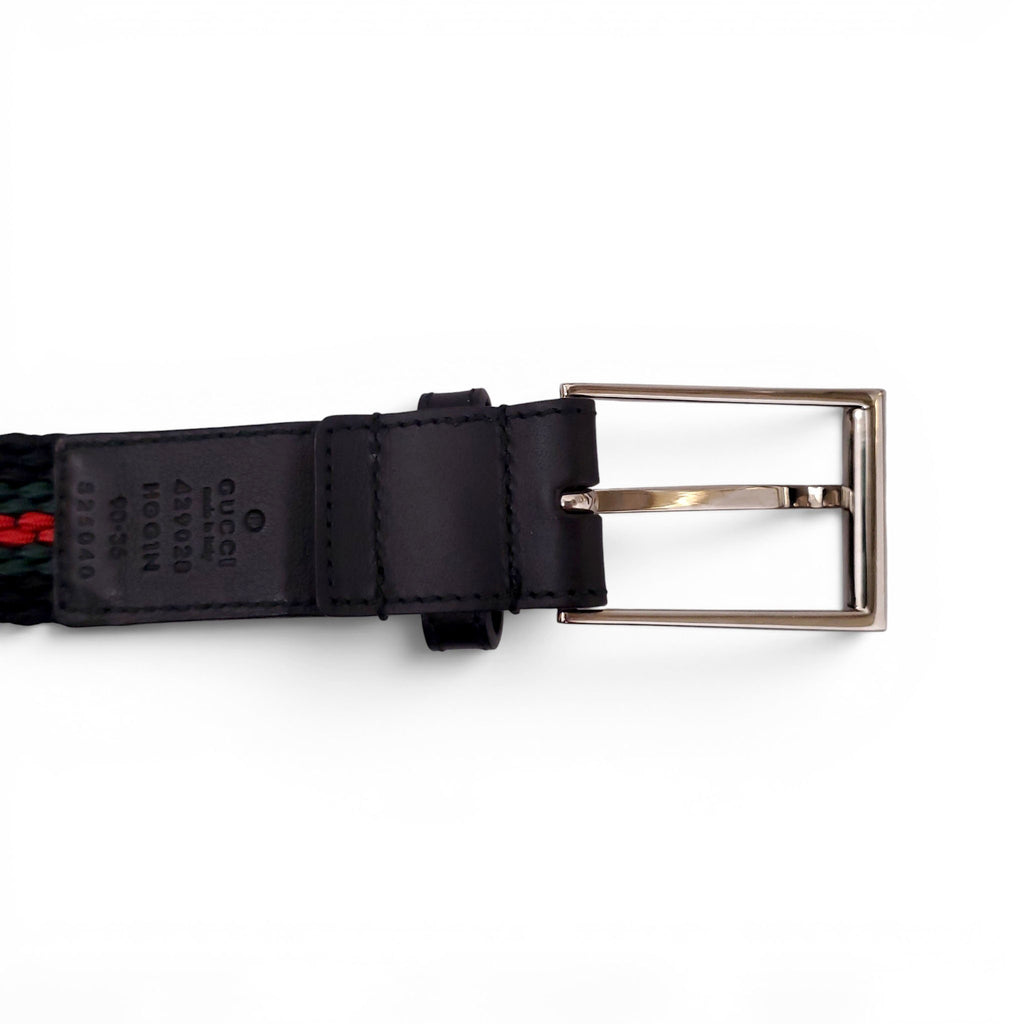 GUCCI RIBBON BELT WITH SILVER RECTANGULAR BUCKLE - SIZE 90
