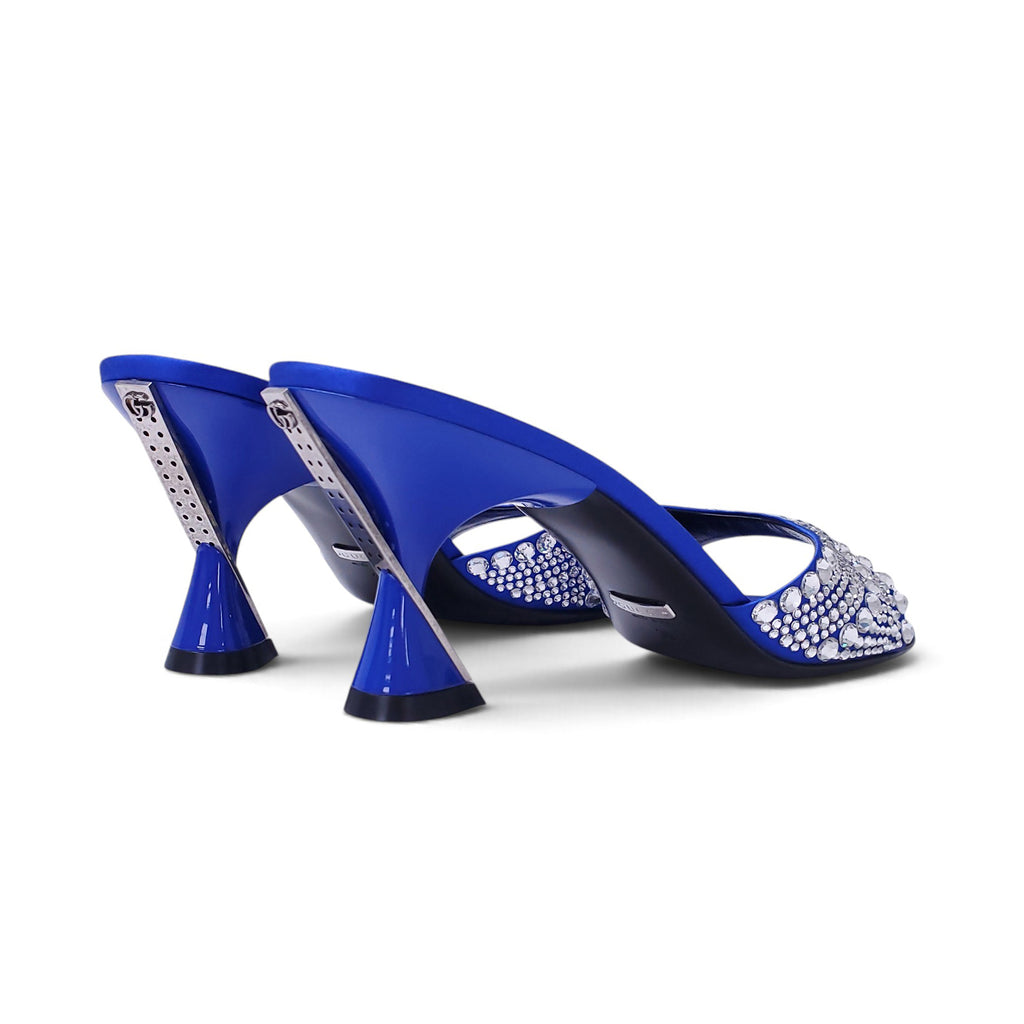 GUCCI SATIN ROYAL BLUE MULES WITH CRYSTALS - SIZE 39