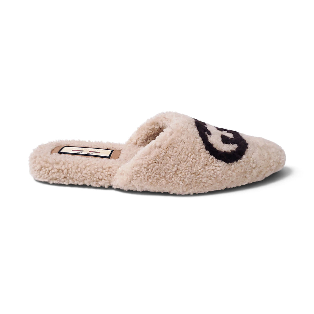 GUCCI SHEARLING MULES WITH LOGO - SIZE 39