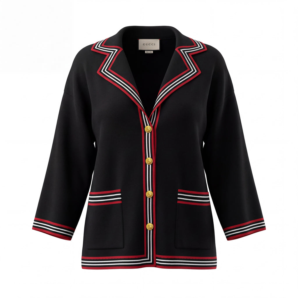 GUCCI SWEATER JACKET WITH GOLD CC BUTTON - SIZE 42
