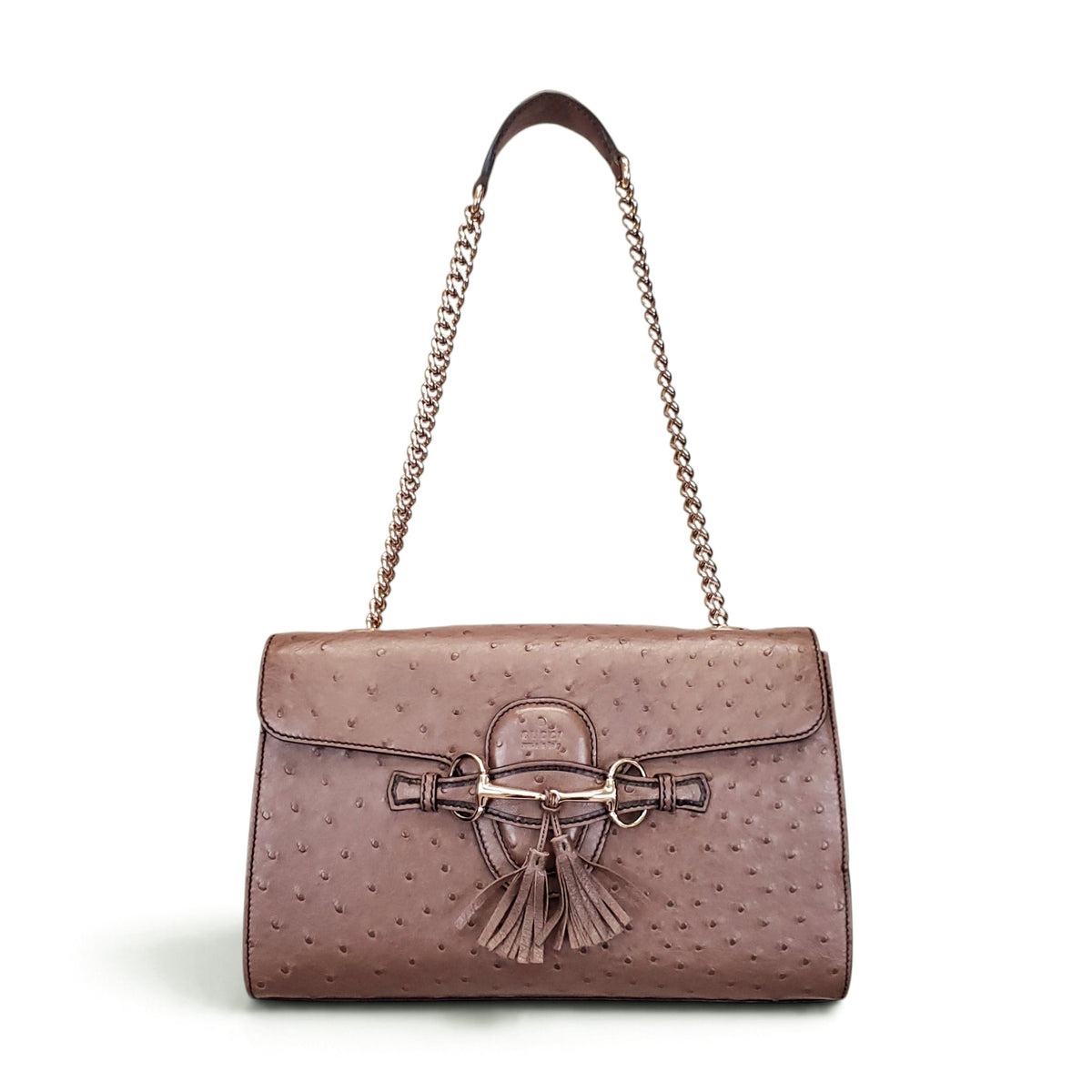 GUCCI TAUPE EMILY OSTRICH CHAIN SHOULDER BAG