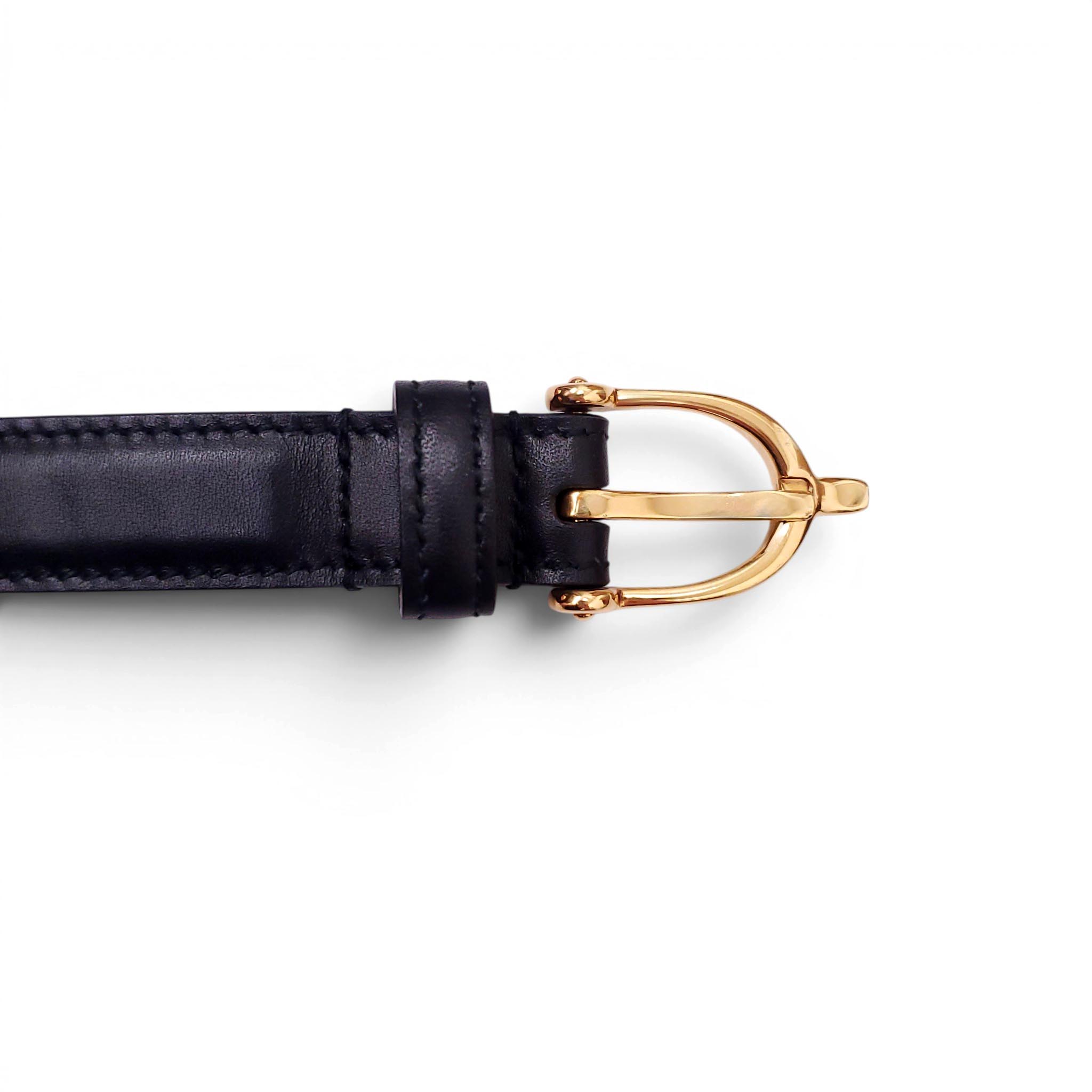 GUCCI THIN BLACK BELT WITH MONOGRAM INTERIOR - SIZE 90