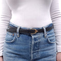 GUCCI THIN BLACK BELT WITH MONOGRAM INTERIOR - SIZE 90