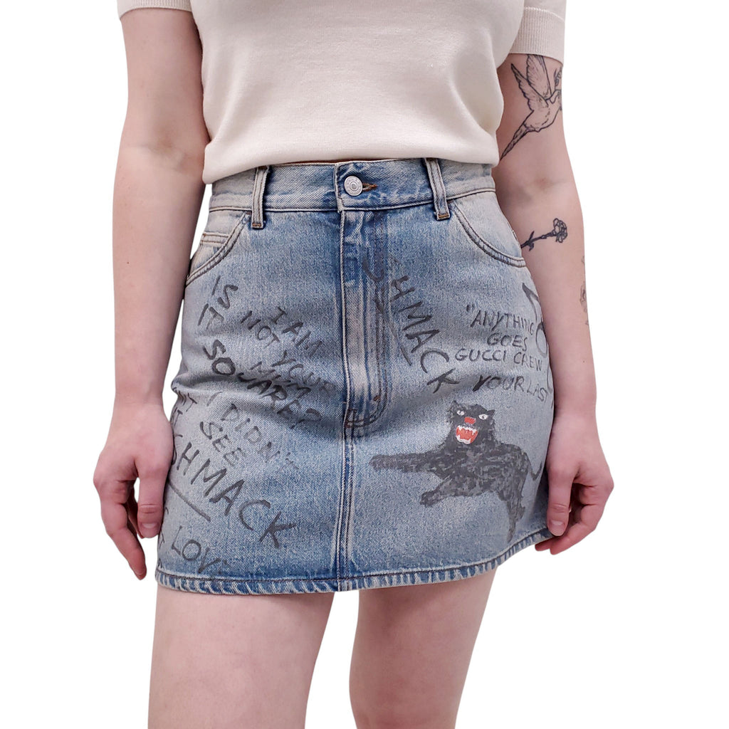GUCCI TIGER PRINTED DENIM SKIRT - SIZE 42