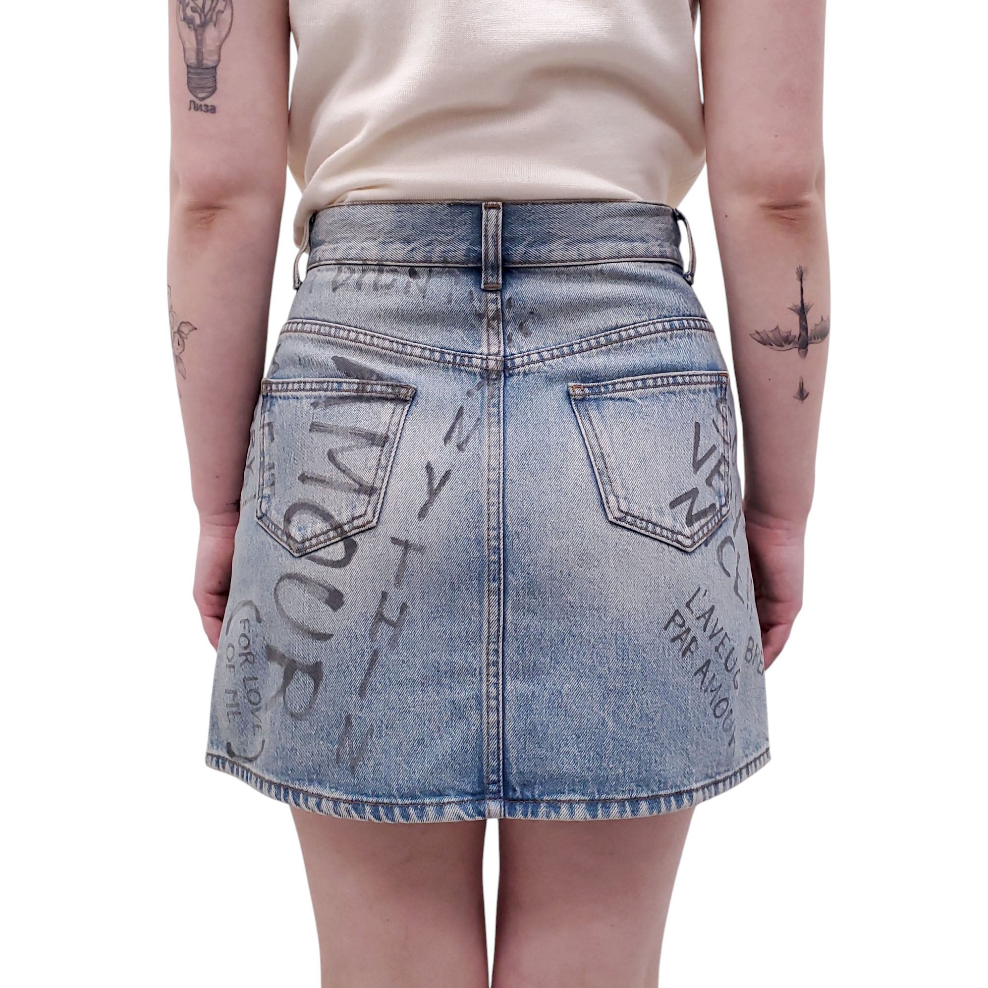 GUCCI TIGER PRINTED DENIM SKIRT - SIZE 42